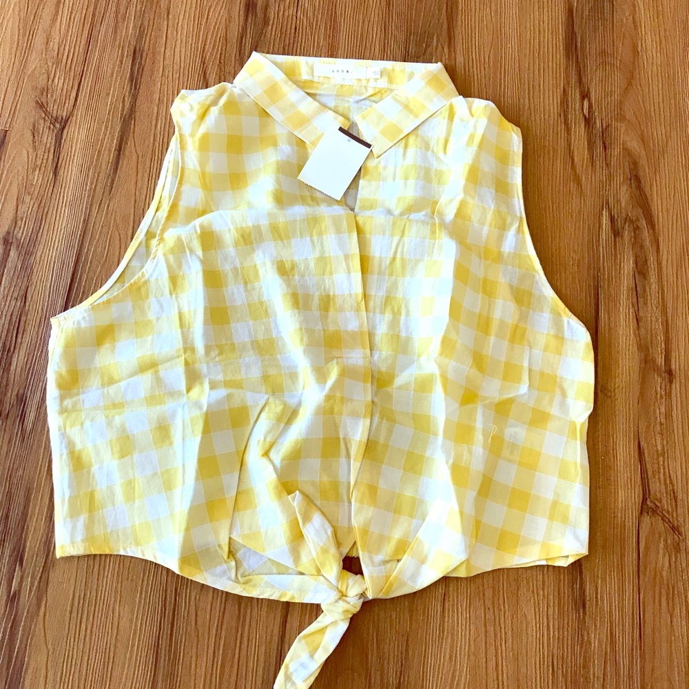 Lush Gingham Tie Hem Crop Top NWT - Picture 1 of 4